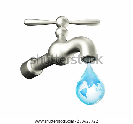 faucet with water drop isolated on white background
