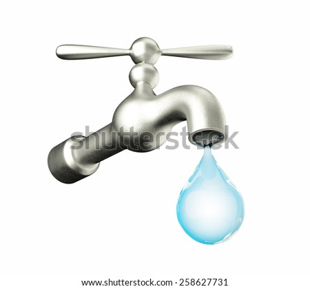 faucet with water drop isolated on white background