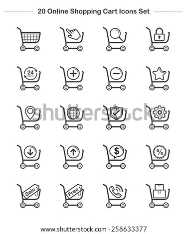Shopping Cart Icons Set, Line icon, Vector illustration