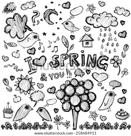 vector clip art spring black & white illustrations