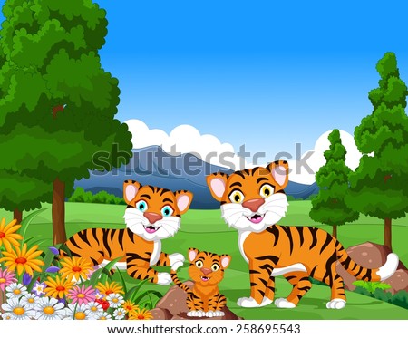 tiger cartoon family in the jungle