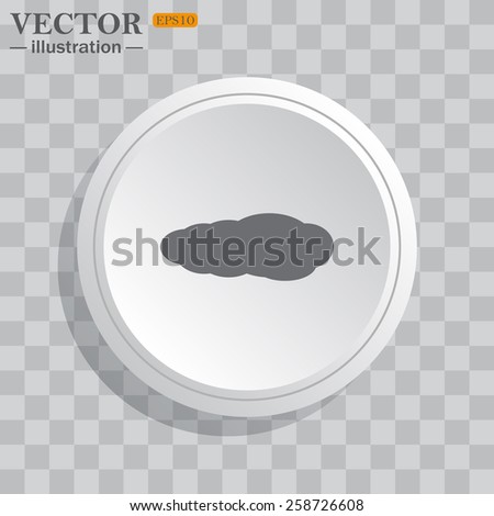 White circle, white button on a gray background with shadow. Grey icon on white.  cloud, vector illustration, EPS 10