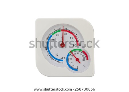 Thermometer and humidity meter isolated on white background
