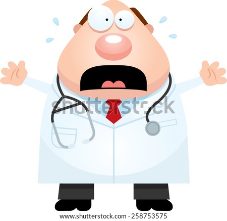 A cartoon illustration of a doctor looking scared.
