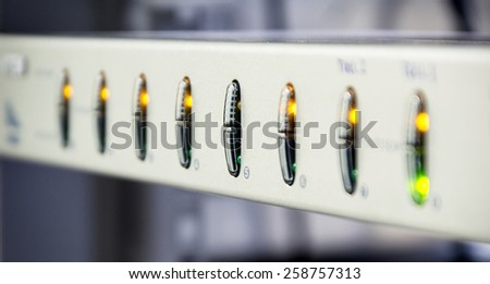 LED KVM (keyboard, video and mouse) switch clos up Royalty-Free Stock Photo #258757313