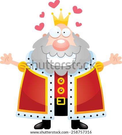 A cartoon illustration of a king ready to give a hug.