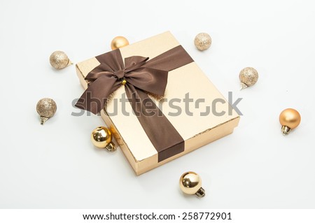 Gift boxes and christmas balls,Isolated on white.