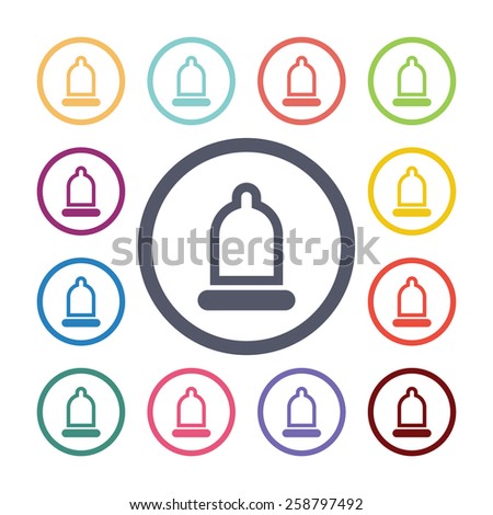 condom flat icons set. Open colorful buttons 