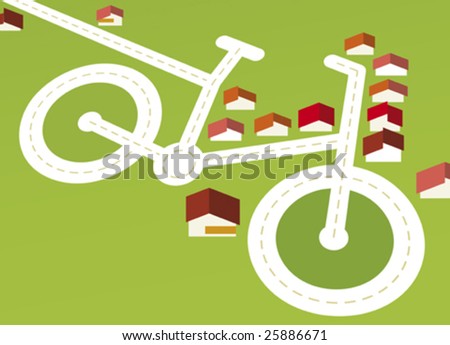 Vector illustration of bicycle road suburb. Ecology concept.