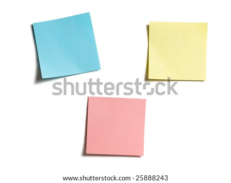 three color stick notes isolated on white