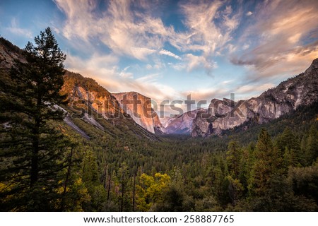 Yosemite National Park Valley from Tunnel View Royalty-Free Stock Photo #258887765