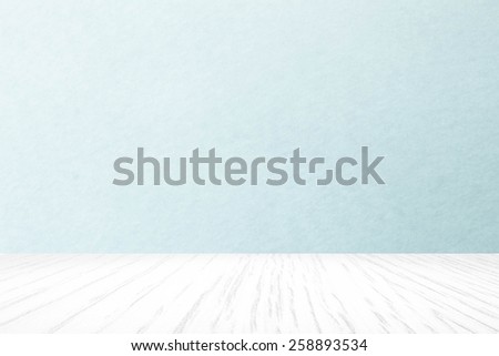 Soft blue shading abstract background with white wooden floor