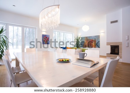 Close-up of big table in living room