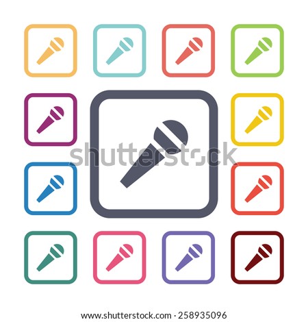 microfone flat icons set. Open round colorful buttons. Vector 