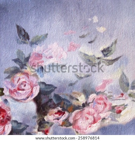 Original abstract hand draw oil painting composition with roses. Vector illustration.
