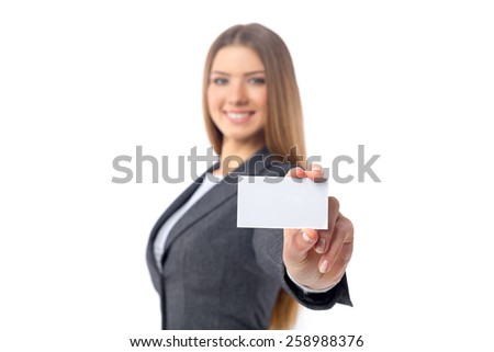 Businesswoman holding blank businesscard