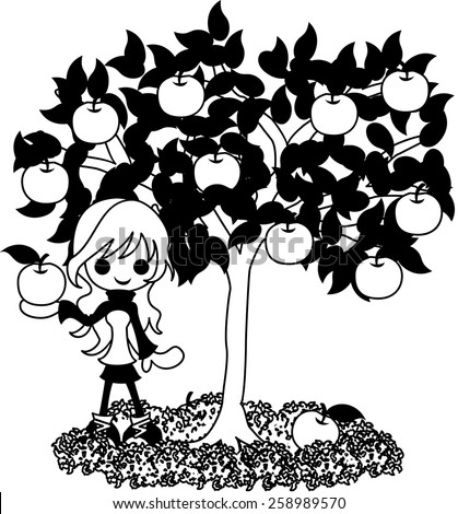 A girl who stands still under the pear tree.
