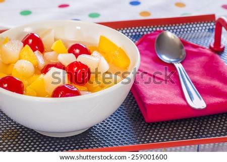 Healthy breakfast fruit salad with different pieces