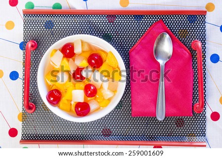 Healthy breakfast fruit salad with different pieces