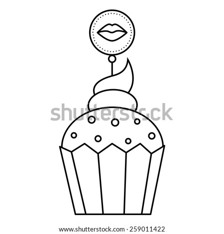Black and white illustration of a cupcake. Vector.