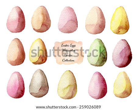 Happy Easter Watercolor eggs set. Multicolored hand drawn vectorized, eps10