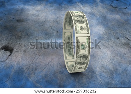 Wheel of dollars against blue background