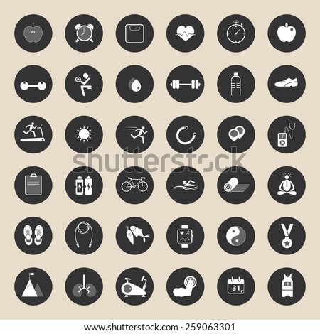 health and fitness icons illustration set for web design