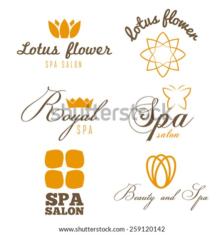 Set of logo, badge, emblem, label, print, sticker or logotype elements for spa salon or beauty center 