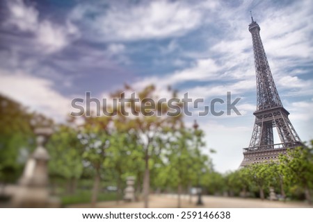 Eiffel tower in Paris, France. Tilt shift photography