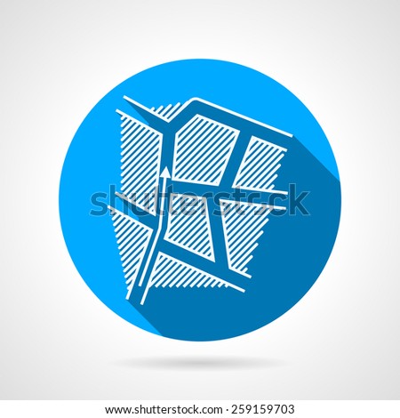 Flat round blue vector icon with white contour map for paintball tactic on gray background. Long shadow design 