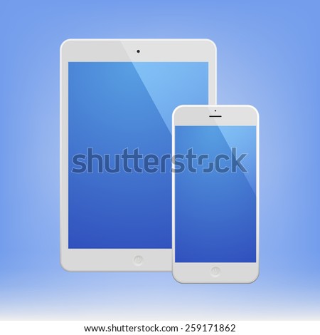 White Business Phone and White tablet with blue screen. Illustration Similar To iPhone, iPad.
