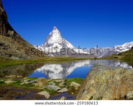 Clear beautiful view of Matterhorn, Zermatt, Switzerland landmark Royalty-Free Stock Photo #259180613