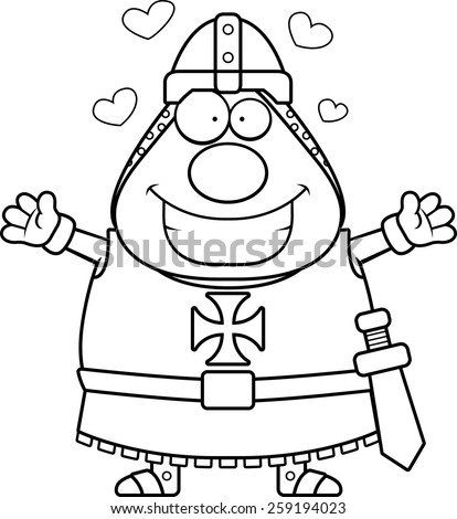 A cartoon illustration of a Templar knight ready to give a hug.