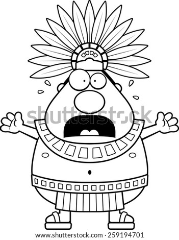 A cartoon illustration of an Aztec King looking scared.