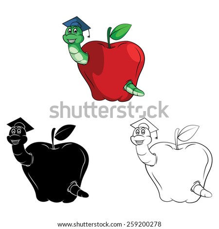 Coloring book Caterpillar Apple cartoon character - vector illustration .EPS10