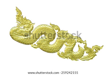 Wooden Gold Dragon Isolated White Background