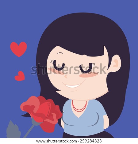 valentine card - Girl and red rose