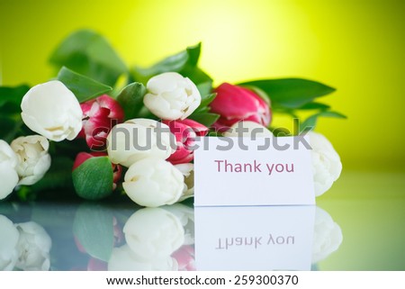 bouquet of tulips on a green background