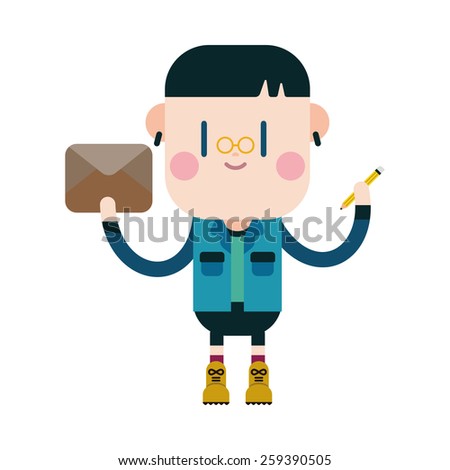Character illustration design. Boy writing letter cartoon