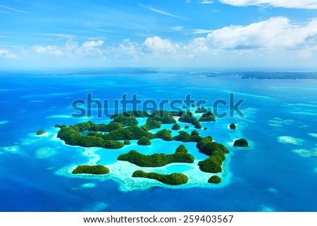 Beautiful view of 70 islands in Palau from above Royalty-Free Stock Photo #259403567