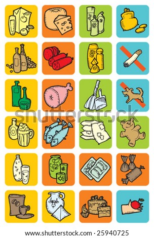 Set of icons with food and drinks. Vector illustration.