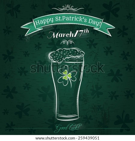 Green card for St. Patrick's Day with beer mug, vector