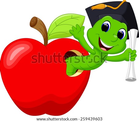 A worm in the red apple was glad to have a college degree