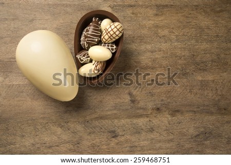 chocolate eggs on a wooden table

