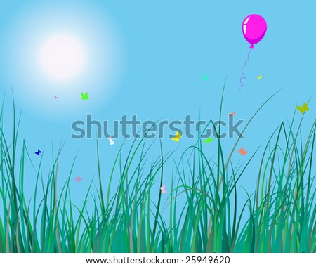Vector illustration of grass background with balloon for design usage