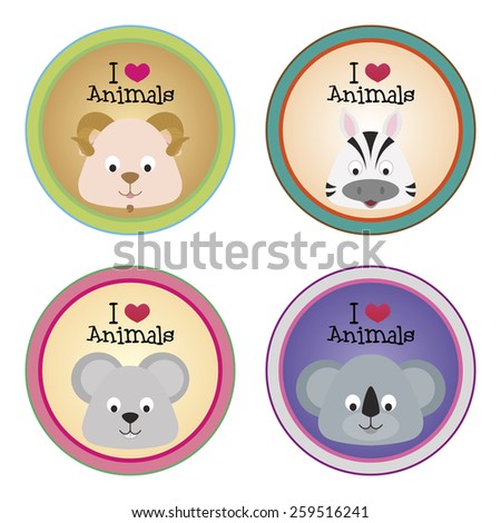 a set of colored labels with text and pretty animals