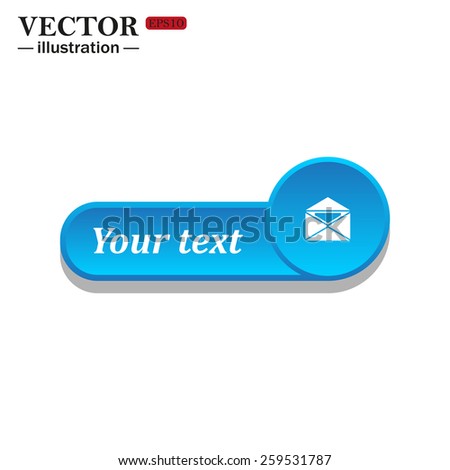 White icon on the blue button for websites. White background with shadow. Your text. open envelope with a letter, vector, EPS 10