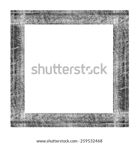 scratched  painted gray wooden frame isolated on white background