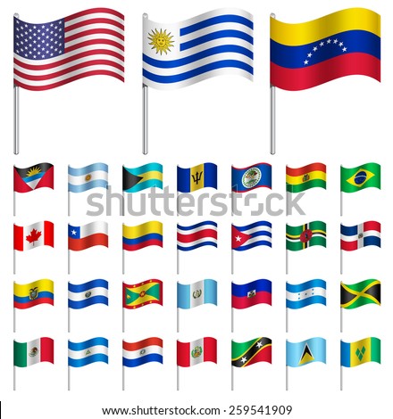 WORLD Flags on pole AMERICA  Part 1/6 Vector 