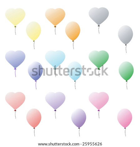 A vector collection of balloon illustrations in  nine colors.